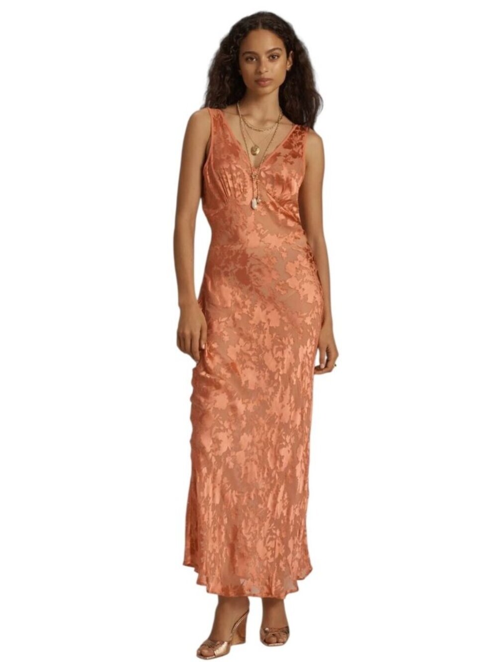 NWT Rollas Anthropologie Eliza Peach Sheer Midi/Maxi Dress